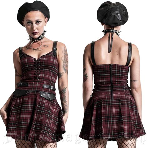 Distortion Pleated Blood Tartan Dress Killstar Women S