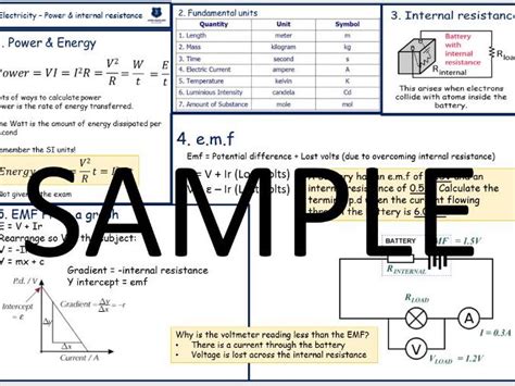 A Level Physics Electricity Knowledge Organisers Teaching Resources