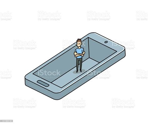 Man Trapped In His Smartphone Like In A Pit Gadget Addiction Social