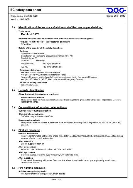 EC Safety Data Sheet