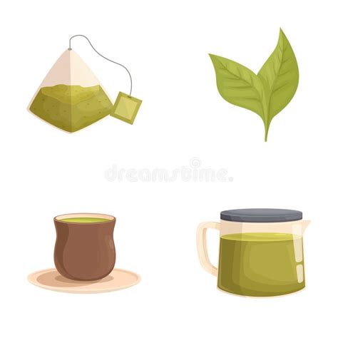 Collection Of Teathemed Illustrations Featuring A Tea Bag Leaf Cup