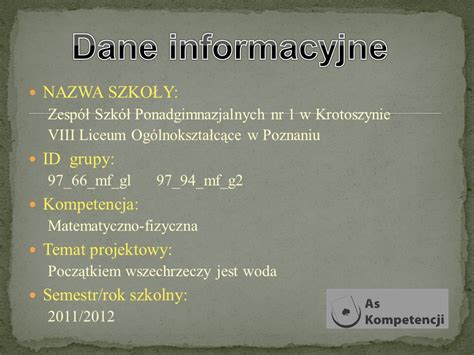 Dane Informacyjne Nazwa Szko Y Id Grupy Kompetencja Ppt Pobierz