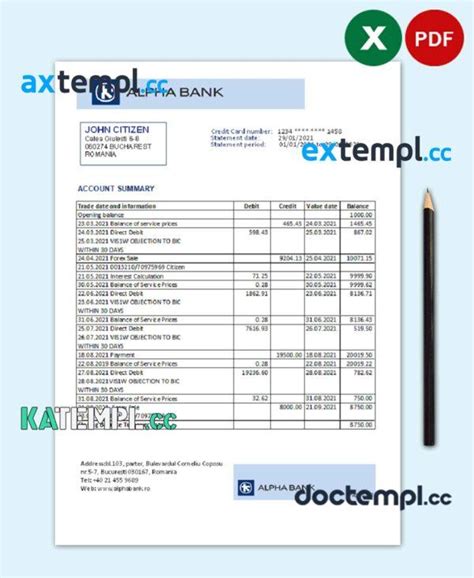 Sample Romania Alpha Bank Statement Easy To Fill Template In Excel And