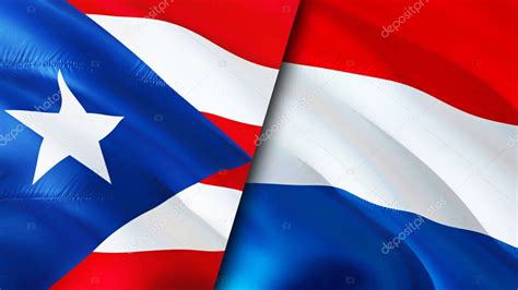 Banderas de Puerto Rico y Holanda Diseño de banderas 3D Waving Puerto