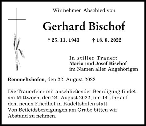 Traueranzeigen von Gerhard Bischof Allgäuer Zeitung