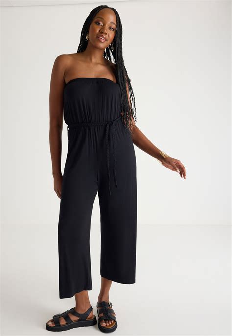 Womens Black Bandeau Belted Jumpsuit Peacocks