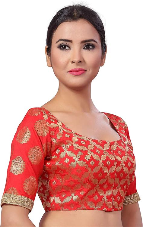 Beautiful Red Designer Readymade Stitched Embroidered Saree Blouse Art