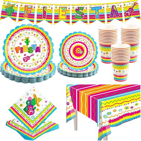 Fancy Land 82pcs Cinco De Mayo Party Supplies Fiesta Tableware Set Mexican Party