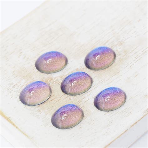 810 Oval Dichroic Glass Cabochon Midnight Blue Rainbow X 6 Pc S