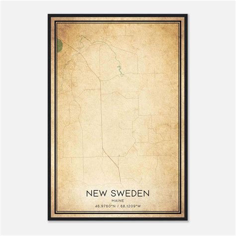 Vintage New Sweden Maine Map Poster, New Sweden ME City Road Wall Art