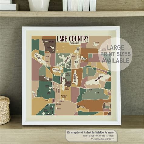 Lake Country Wisconsin Art Map Print Waukesha County By Etsy