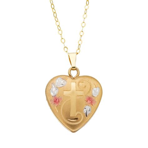 Charming Girl Kids 14k Gold Filled Tri Tone Heart And Cross Locket