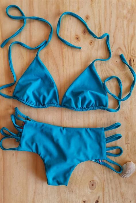 Bikini Reversible Turquesa Con Estampado Mar Azul Dise Os