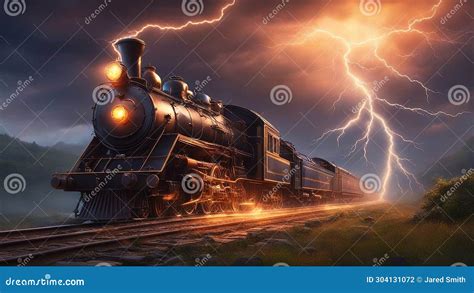 Steam Train in the Forest Lightning Train Tracks Made of Lightning ...