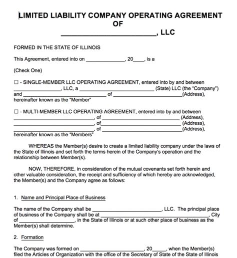 Illinois Llc Operating Agreement Template