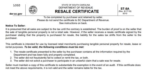 How To Get A Resale Certificate In South Carolina