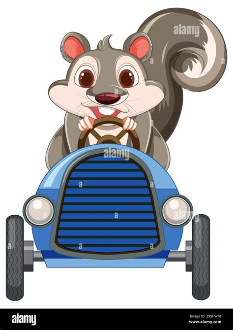 Cartoon squirrel driving a vintage blue car Stock Photo - Alamy