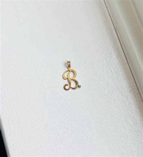 Vintage 14k Gold Dainty B Letter Pendant With Small Diamond Etsy