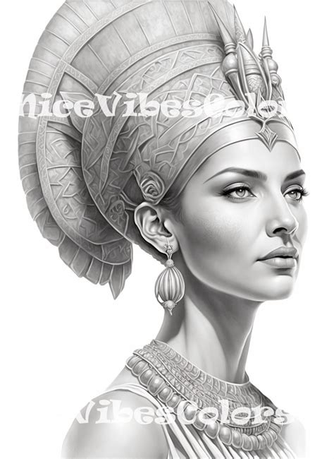 10 Egyptian Queens Grayscale Coloring Book For Adults Printable Pdf