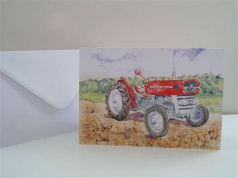 Blank Greetings Card A5 Massey Ferguson 135 Tractor From Original Watercolour Blank Greeting