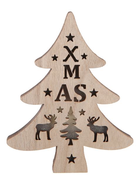 Sapin Lumineux Xmas En Bois Naturel 12 X 15 Cm Vegaooparty