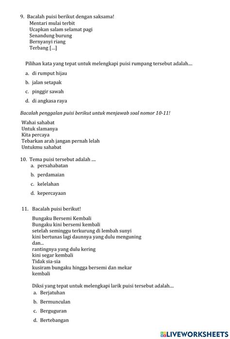 Teks Puisi Interactive Worksheet Live Worksheets