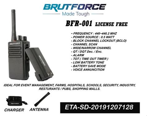 Brutforce BFR 001 License Free Walkie Talkie Asim India