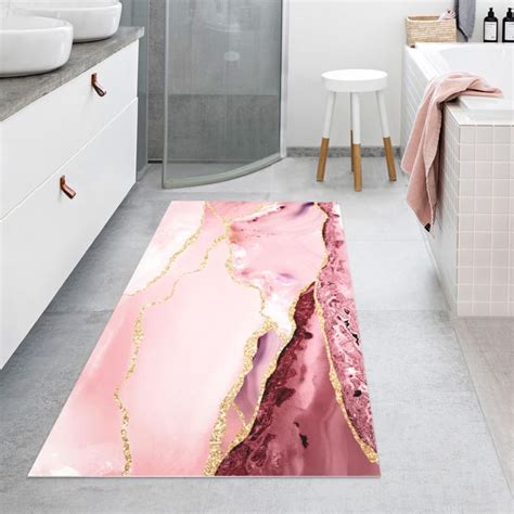 Abstrakte Berge Rosa Mit Goldenen Linien Vinyl Teppich Im Querformat