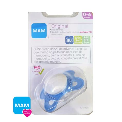 Bico Mam 0 A 6 Meses - Chupeta MAM 0-6 Meses Original Bico Silicone Simétrico SkinSoft Azul ...