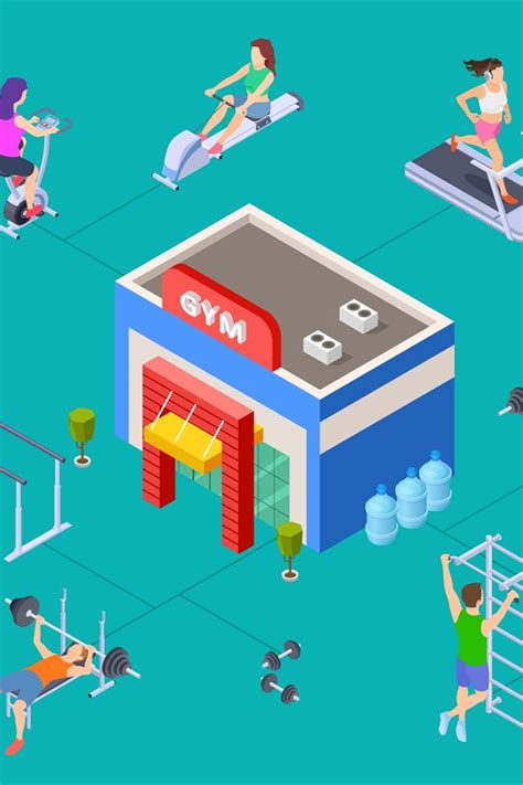 Isometric Sport Club Concept Vector Gym Building And Fitnes