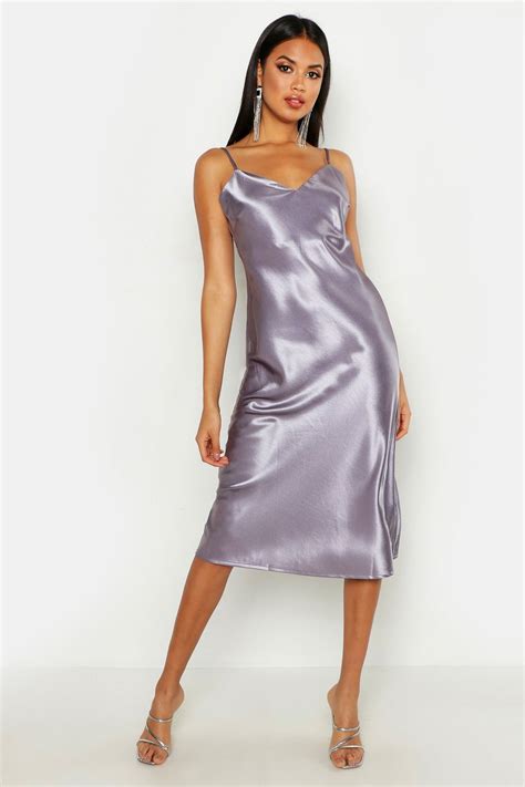 Satin Slip Midi Dress Boohoo Satin Dress Long Dresses Shiny Dresses