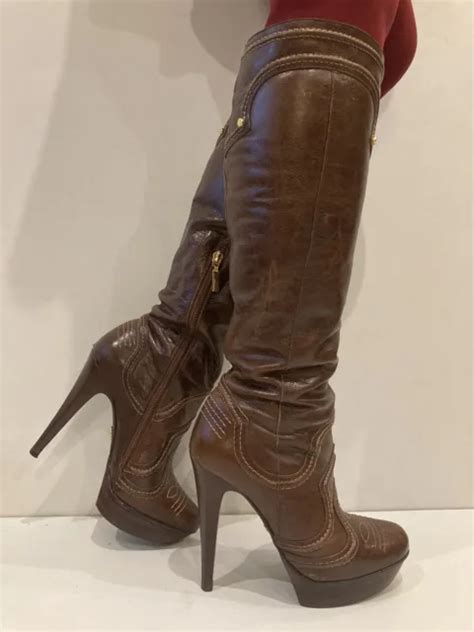 Gorgeous River Island Knee High Light Brown Leather Boots Uk5 Buckle