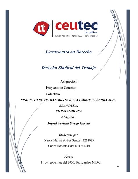 Proyecto De Contrato Colectivo Licenciatura En Derecho Derecho