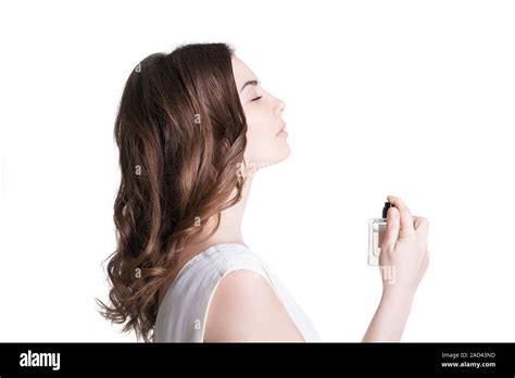 Young Woman Spraying The Perfume Stock Photo Alamy