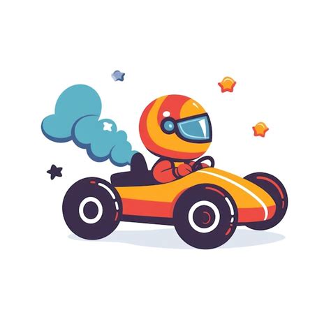 Cute Cartoon Illustration Of A Race Car Driver In A GoKart Premium AI