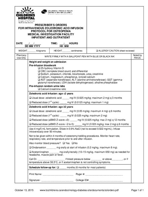 Fillable Online Policyandorders Cw Bc Prescriber S Orders For