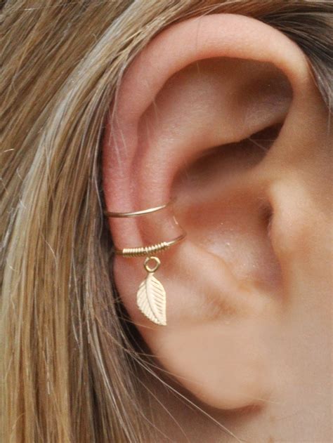 DOUBLE WRAP CUFF Leaf Ear Cuff Ear Cuff Fake Piercing No