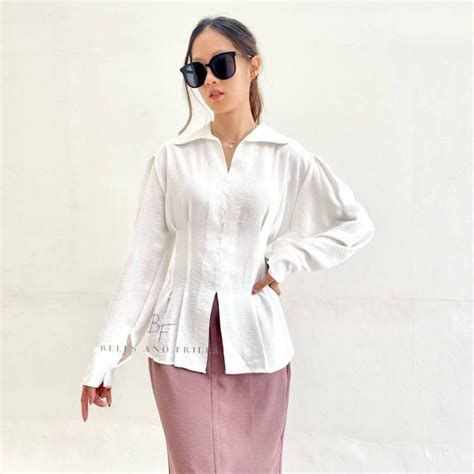 Jual ZIA Blouse Crinkle Atasan Long Sleeve V Neck Crincle Airflow