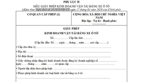 Mẫu Giấy phép kinh doanh vận tải bằng xe ô tô mới nhất hiện nay như thế