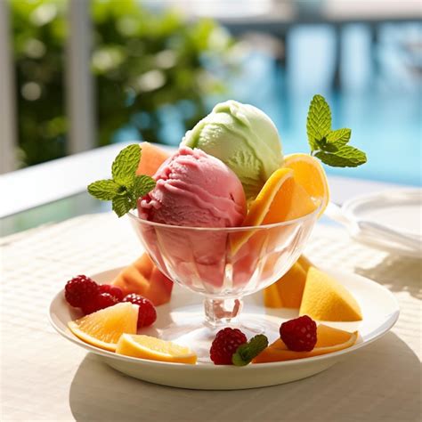 Premium Photo Colorful Ice Cream With Fruits Outdoor Generative AI