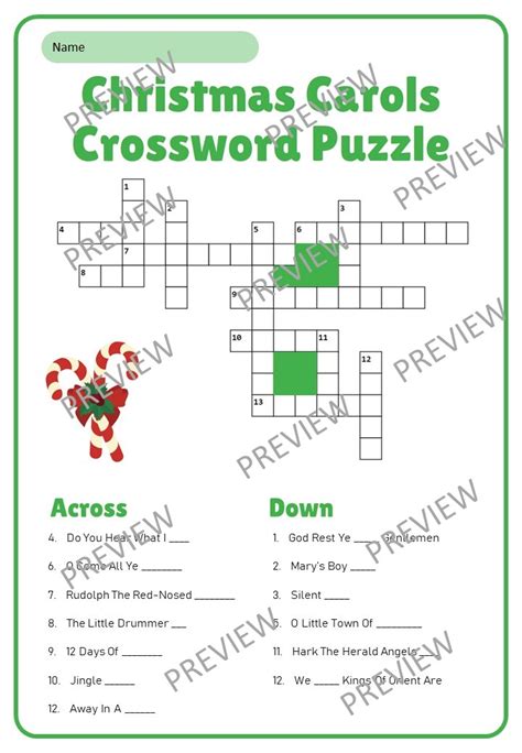 Christmas Carols Crossword Puzzle Teaching Resources