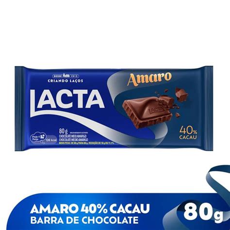 Chocolate Em Barra Meio Amargo Lacta Amaro 40 Cacau 80g BIG BOX