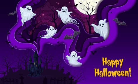 Halloween paper cut landscape with flying ghosts 29694477 Vector Art at Vecteezy