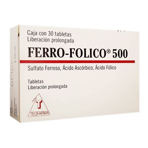 Ferro fólico tabletas 30 pzas de 500 mg c u Walmart