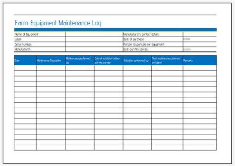 Printable Equipment Maintenance Log Template Excel - Printable ...