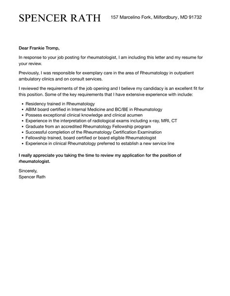 Rheumatologist Cover Letter Velvet Jobs