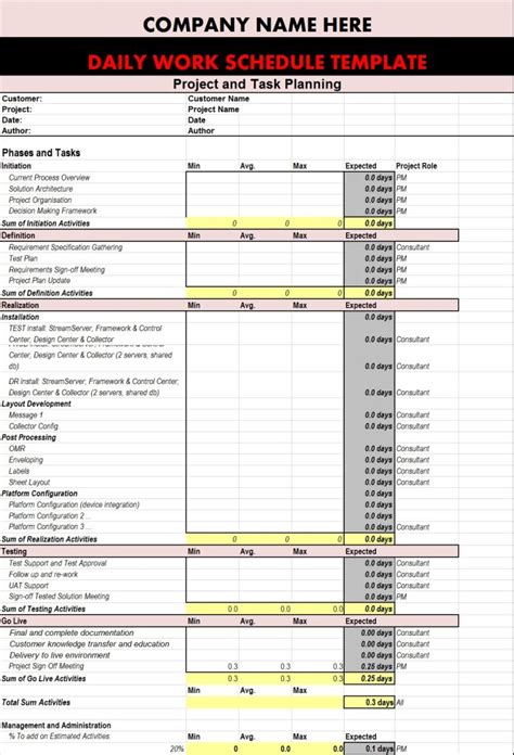 Work Timetable Templates — Latest Resume Sample