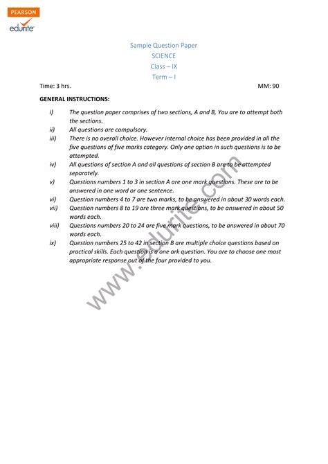 Class 9 Cbse Science Sample Paper Term 1 Model 2 Pdf