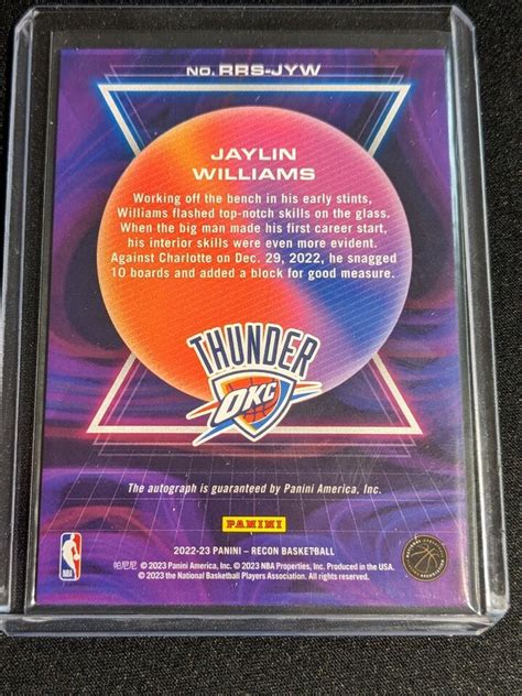 Jaylin Williams 2022 23 Recon Auto 99 OKC Thunder RC Rookie EBay