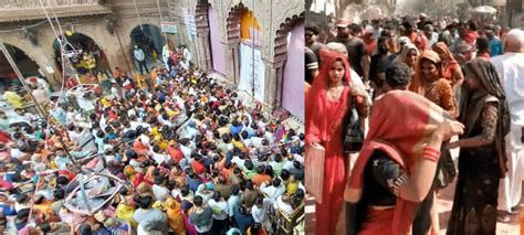 रंगभरी एकादशी बांकेबिहारी मंदिर में जमकर बरसे आस्था के रंग अबीर गुलाल से पटी वृंदावन पंचकोसीय